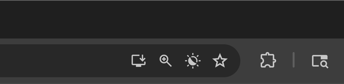 Chrome URL bar right-side icons: install, zoom, scheme, bookmark, extensions, and search tabs.