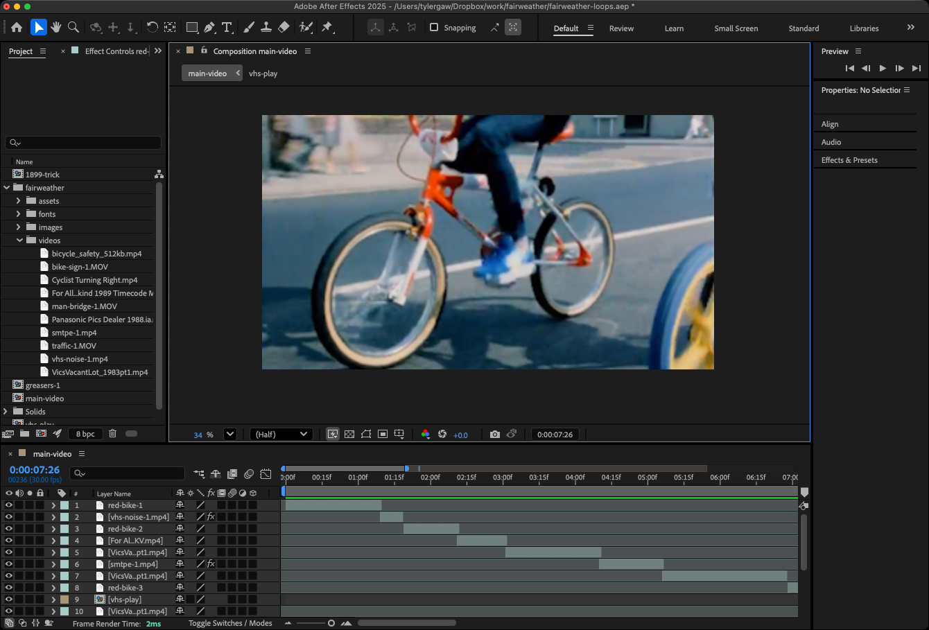 A screenshot of the hero video After Effects workspace.