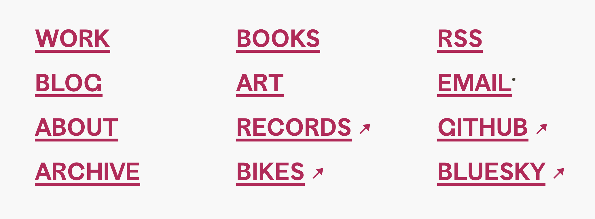 An enlarged screenshot of the footer links on tylergaw.com