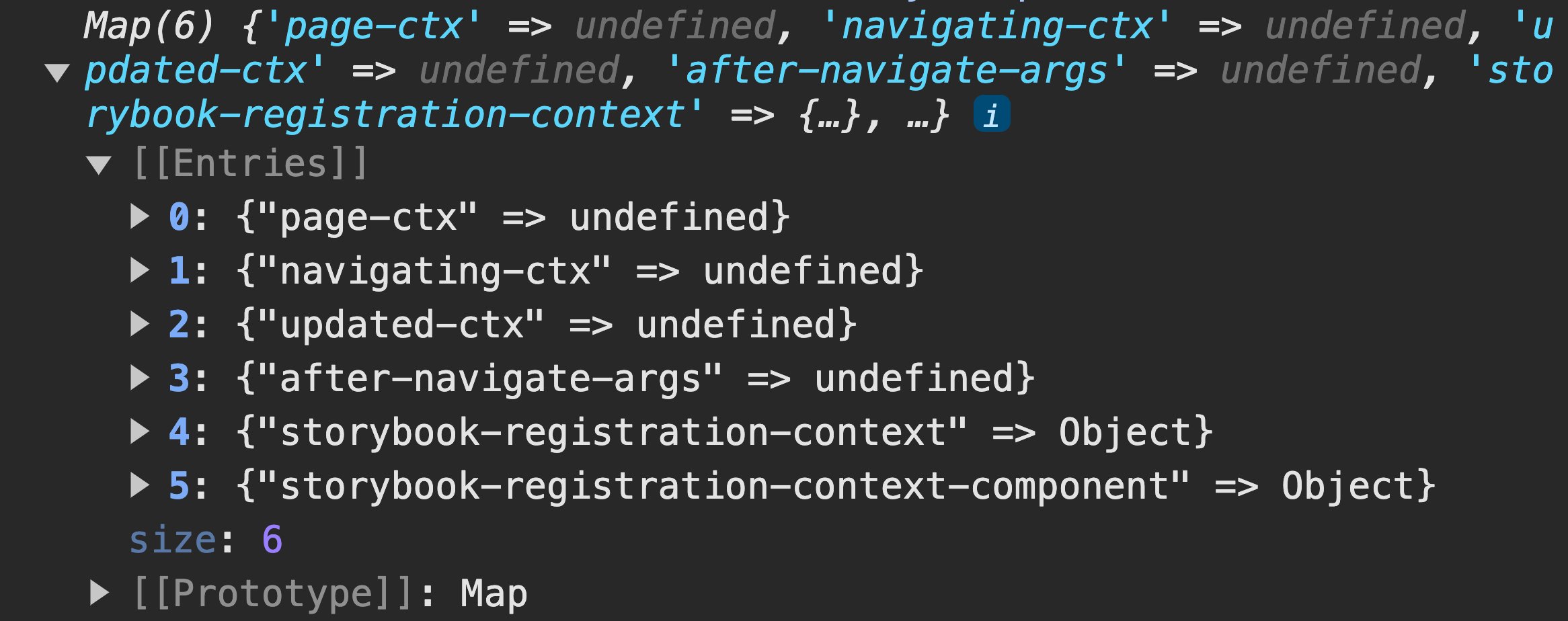 Screenshot from Chrome devtools showing the Map logged from invoking getAllContexts()